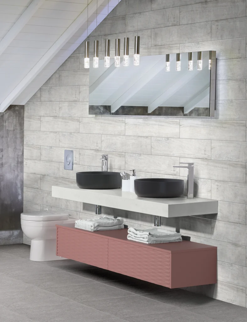 Geo Coralux Solid Surface with African Rose Storage Unit
